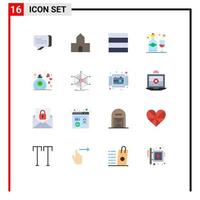 Pictogram Set of 16 Simple Flat Colors of data perfume wireframe love glass Editable Pack of Creative Vector Design Elements