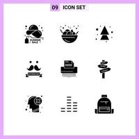 conjunto de 9 iconos de ui modernos símbolos signos para padres de flecha de bigote confidenciales celebran elementos de diseño de vectores editables