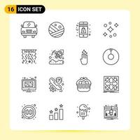 16 iconos creativos para el diseño moderno de sitios web y aplicaciones móviles receptivas 16 signos de símbolos de contorno sobre fondo blanco paquete de 16 iconos fondo de vector de icono negro creativo