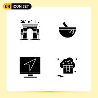 conjunto de 4 glifos sólidos vectoriales en cuadrícula para elementos de diseño vectorial editables de mensaje de comida de puerta de computadora de arquitectura vector