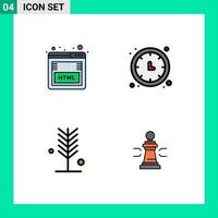 4 Universal Filledline Flat Color Signs Symbols of coding eco marketing time keeper nature Editable Vector Design Elements