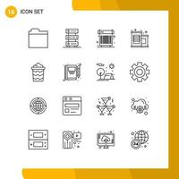 Set of 16 Modern UI Icons Symbols Signs for bucket vegetable computer supermarket system Editable Vector Design Elements