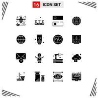 Set of 16 Vector Solid Glyphs on Grid for production manager hardware business tools Editable Vector Design Elements