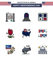 4 de julio usa feliz día de la independencia icono símbolos grupo de 9 líneas planas llenas de ubicación usa rip imerican star editable usa day elementos de diseño vectorial vector