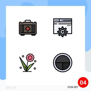 Mobile Interface Filledline Flat Color Set of 4 Pictograms of medical flower web setting spring Editable Vector Design Elements