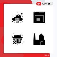 Pack of 4 Modern Solid Glyphs Signs and Symbols for Web Print Media such as accounting basket tax modal shopping Editable Vector Design Elements
