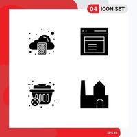 paquete de 4 signos y símbolos de glifos sólidos modernos para medios de impresión web, como elementos de diseño de vectores editables de compra modal de impuestos de cesta de contabilidad