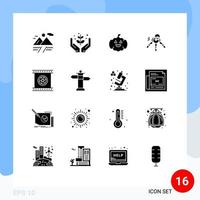 Stock Vector Icon Pack of 16 Line Signs and Symbols for photographic objective optical lens pumkin camera lenses key Editable Vector Design Elements