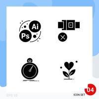 Modern Pack of 4 Icons Solid Glyph Symbols isolated on White Backgound for Website designing Creative Black Icon vector background