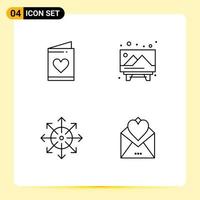 Set of 4 Vector Filledline Flat Colors on Grid for card advertising heart picture news Editable Vector Design Elements