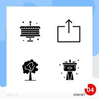 Modern Pack of 4 Icons Solid Glyph Symbols isolated on White Backgound for Website designing Creative Black Icon vector background