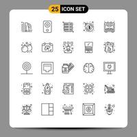 Set of 25 Modern UI Icons Symbols Signs for oven kitchen speaker dollar bomb explosion Editable Vector Design Elements