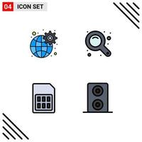 Universal Icon Symbols Group of 4 Modern Filledline Flat Colors of gear mobile settings zoom interface sim Editable Vector Design Elements