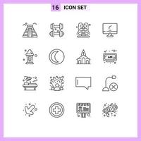 Stock Vector Icon Pack of 16 Line Signs and Symbols for abrahamic imac fountain device computer Editable Vector Design Elements