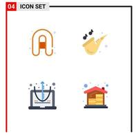 Editable Vector Line Pack of 4 Simple Flat Icons of inflatable boat education instrument saxophone coins Editable Vector Design Elements