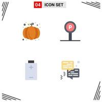 4 Universal Flat Icons Set for Web and Mobile Applications autumn battery pumpkin service energy Editable Vector Design Elements