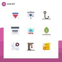 Flat Color Pack of 9 Universal Symbols of data online fish ecommerce cash Editable Vector Design Elements