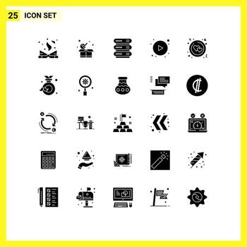 Group of 25 Solid Glyphs Signs and Symbols for ring circle computing button arrows Editable Vector Design Elements