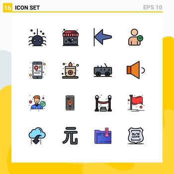 User Interface Pack of 16 Basic Flat Color Filled Lines of candle maps home location time Editable Creative Vector Design Elements