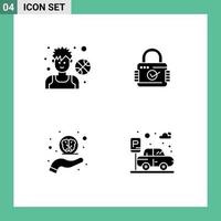 Set of Vector Solid Glyphs on Grid for athlete hand man padlock neuro care Editable Vector Design Elements