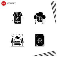 Collection of 4 Vector Icons in solid style Pixle Perfect Glyph Symbols for Web and Mobile Solid Icon Signs on White Background 4 Icons Creative Black Icon vector background