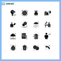 Set of 16 Modern UI Icons Symbols Signs for fire publish bug game disc Editable Vector Design Elements