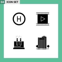 4 User Interface Solid Glyph Pack of modern Signs and Symbols of hospital test camera movie science Editable Vector Design Elements