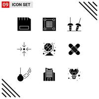 User Interface Pack of 9 Basic Solid Glyphs of sports ball scale graphic collapse sport Editable Vector Design Elements