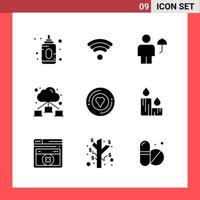 9 Icon Pack Solid Style Glyph Symbols on White Background Simple Signs for general designing Creative Black Icon vector background