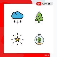 Group of 4 Filledline Flat Colors Signs and Symbols for cloud favorite weather spring star Editable Vector Design Elements