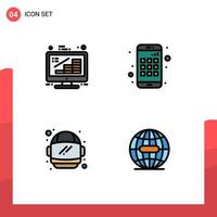 4 User Interface Filledline Flat Color Pack of modern Signs and Symbols of business helmet growth device earth Editable Vector Design Elements