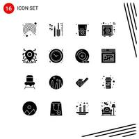 User Interface Pack of 16 Basic Solid Glyphs of security processor water location locker Editable Vector Design Elements