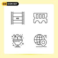 4 Creative Icons for Modern website design and responsive mobile apps 4 Outline Symbols Signs on White Background 4 Icon Pack Creative Black Icon vector background