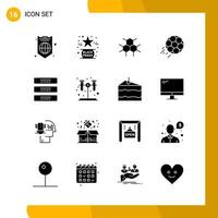 16 conjunto de iconos de estilo sólido paquete de iconos símbolos de glifo aislados en fondo blanco para el diseño de sitios web receptivos fondo de vector de icono negro creativo