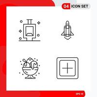 Creative Set of 4 Universal Outline Icons isolated on White Background Creative Black Icon vector background