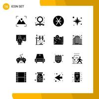 Modern Set of 16 Solid Glyphs and symbols such as analytics beach denarius sea holiday Editable Vector Design Elements