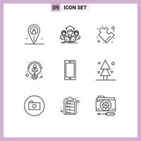 9 User Interface Outline Pack of modern Signs and Symbols of phone idea group employee solution Editable Vector Design Elements