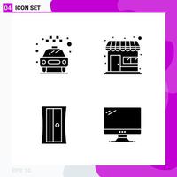 Solid Icon set Pack of 4 Glyph Icons isolated on White Background for Web Print and Mobile Creative Black Icon vector background