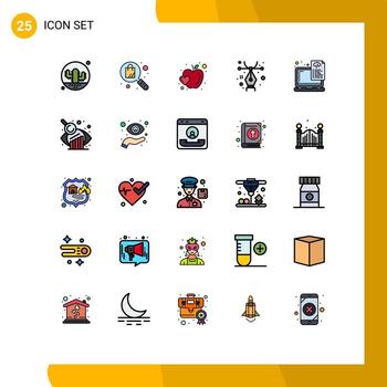 Paquete de color plano de 25 líneas llenas de interfaz de usuario de signos y símbolos modernos de dispositivos de archivos diseño de lápiz de manzana elementos de diseño vectorial editables vector