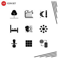 User Interface Pack of 9 Basic Solid Glyphs of design sleep paint pallet people bed Editable Vector Design Elements