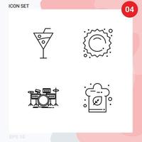 Universal Icon Symbols Group of 4 Modern Filledline Flat Colors of beach drums drinks sun kit Editable Vector Design Elements