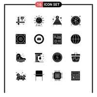 Set of 16 Vector Solid Glyphs on Grid for mail fan career electric circle Editable Vector Design Elements