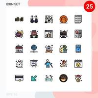 Mobile Interface Filled line Flat Color Set of 25 Pictograms of bars game burning ball activities Editable Vector Design Elements