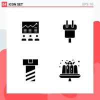 Collection of 4 Vector Icons in solid style Modern Glyph Symbols for Web and Mobile Solid Icon Sign Isolated on White Background 4 Icons Creative Black Icon vector background