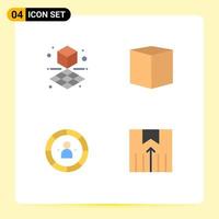 paquete de línea de vector editable de 4 iconos planos simples de caja de eficiencia de cubo e elementos de diseño de vector editable de persona