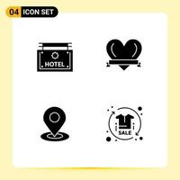 Set of 4 Modern UI Icons Symbols Signs for hotel pin direction romantic clothing Editable Vector Design Elements