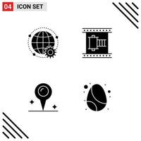 Solid Glyph Pack of 4 Universal Symbols of connected movie strip globe film location Editable Vector Design Elements