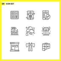 9 Icon Set Simple Line Symbols Outline Sign on White Background for Website Design Mobile Applications and Print Media Creative Black Icon vector background