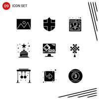 colección de 9 iconos vectoriales en estilo sólido símbolos de glifo perfecto de píxel para web y móvil signos de icono sólido sobre fondo blanco 9 iconos fondo de vector de icono negro creativo