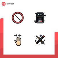 Group of 4 Modern Filledline Flat Colors Set for interface hand user apps pinch Editable Vector Design Elements